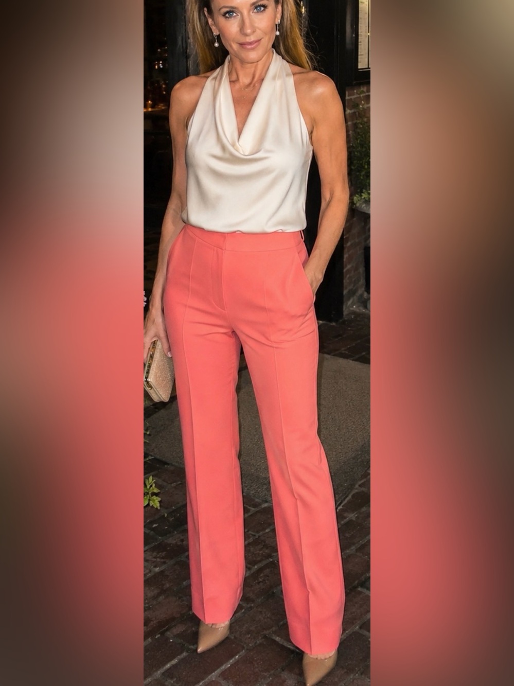 Ann Taylor Coral Wide-Leg Trousers